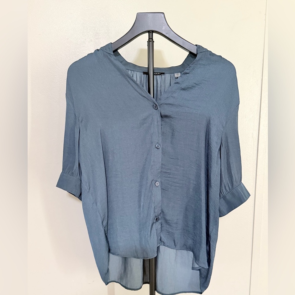 Tahari Slate Blue Button-Down Relaxed Fit Top